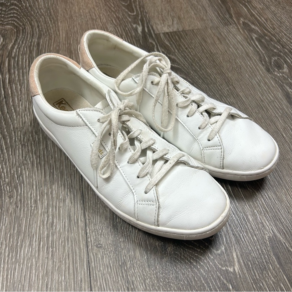Keds womens white leather lace up sneakers size 10 GUC